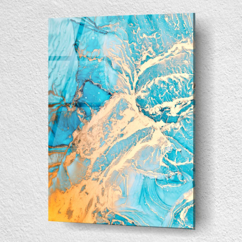 tablou abstract golden reef turquoise din sticla acrilica cu retea aurie si turcoaz [2]