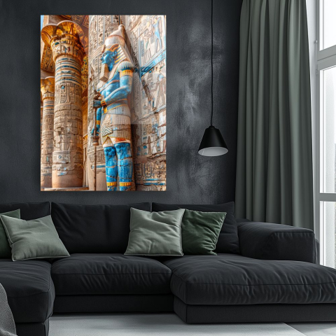 Tablouri cu orase celebre - tablou din sticla acrilica cu faraon si perete de templu cu hieroglife