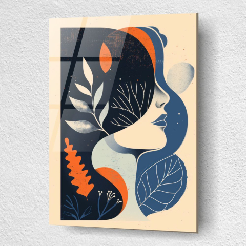 tablou din sticla acrilica portret feminin minimalist cu elemente botanice [2]