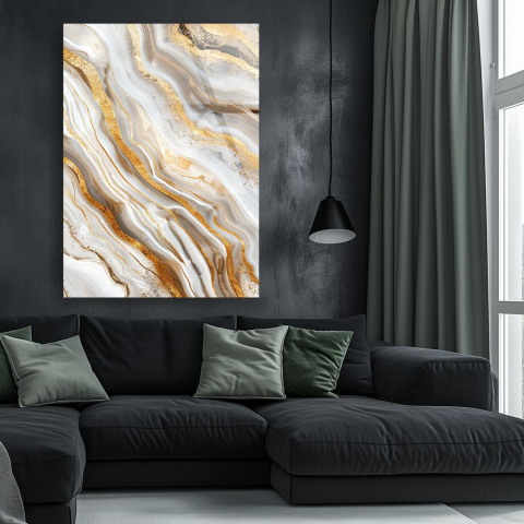 Texturi Abstracte - tablou abstract Ivory & Gold Agate pe sticlă acrilică cu accente aurii