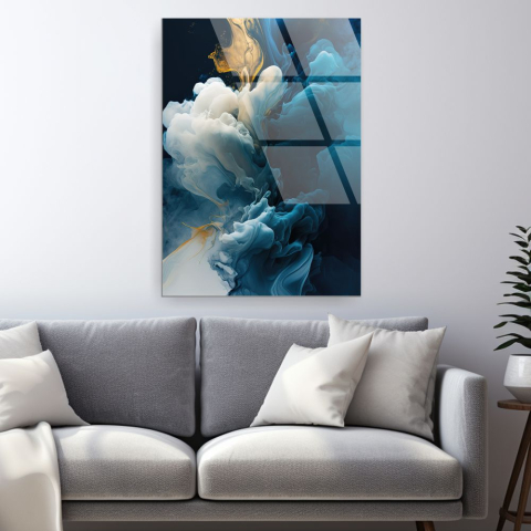 Texturi Abstracte - tablou abstract lapis lazuli albastru cu fisuri aurii pe sticlă acrilică