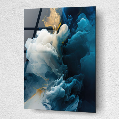 tablou abstract lapis lazuli albastru cu fisuri aurii pe sticlă acrilică [2]