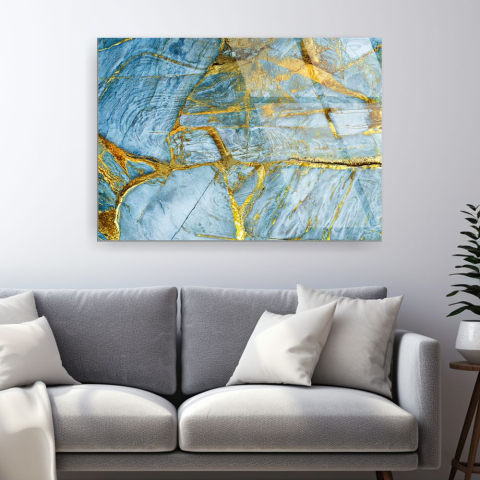 Texturi Abstracte - tablou abstract lapis lazuli cu fracturi aurii pe sticlă acrilică