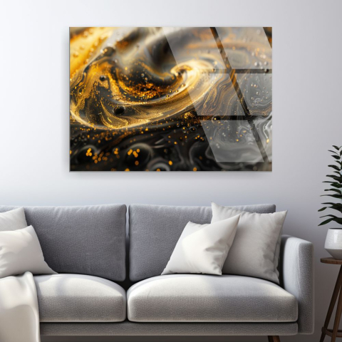 Texturi Abstracte - tablou abstract vortex aur lichid pe fundal negru sticlă acrilică