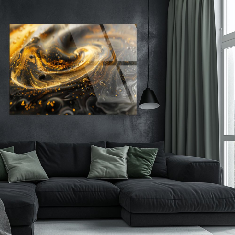 tablou abstract vortex aur lichid pe fundal negru sticlă acrilică [1]