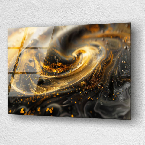 tablou abstract vortex aur lichid pe fundal negru sticlă acrilică [2]