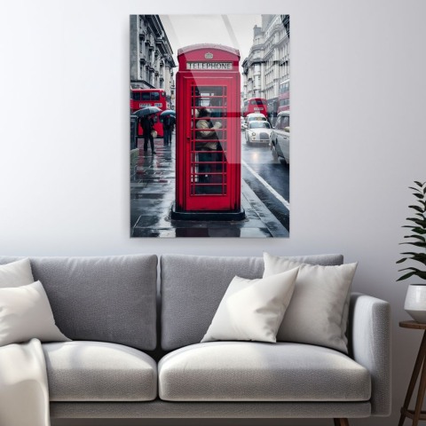 Tablouri cu orase celebre - tablou din sticla acrilica London Red, accente rosii pe fundal urban londonez