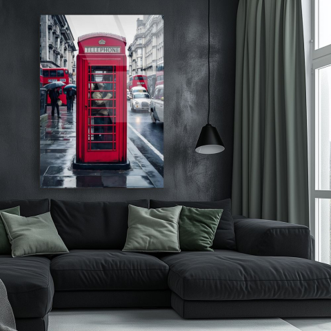 tablou din sticla acrilica London Red, accente rosii pe fundal urban londonez [1]