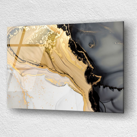 tablou abstract Molten Gold Contrast pe sticlă acrilică cu flux auriu central [2]