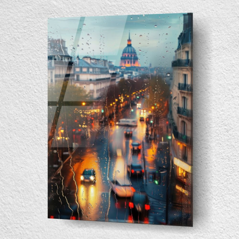 tablou din sticla acrilica Paris Rain cu Les Invalides si strazi pline de lumini reflectate pe asfaltul ud [2]