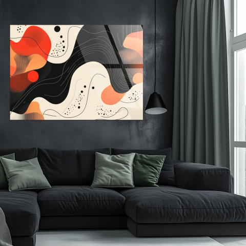 tablou abstract geometric portocaliu roșu pe fundal bej sticlă acrilică [1]