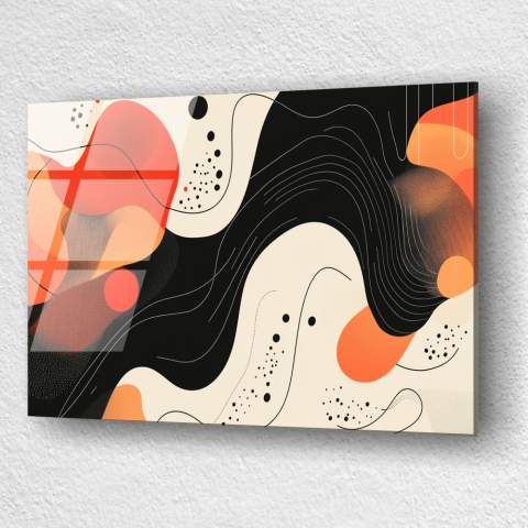 tablou abstract geometric portocaliu roșu pe fundal bej sticlă acrilică [2]