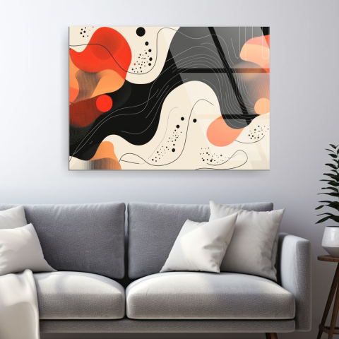 Texturi Abstracte - tablou abstract geometric portocaliu roșu pe fundal bej sticlă acrilică