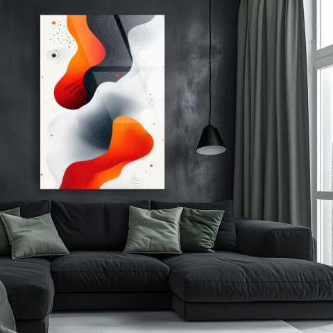 Texturi Abstracte - tablou abstract roșu portocaliu cu forme topografice pe sticlă acrilică