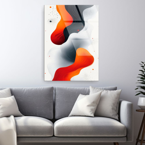 tablou abstract roșu portocaliu cu forme topografice pe sticlă acrilică [1]