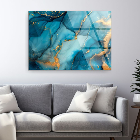 ablou abstract turquoise gold marble din sticla acrilica cu texturi turcoaz si vene aurii [2]