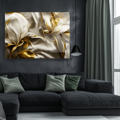tablou din sticla acrilica Velarium Aurea cu forme florale satinate si accente aurii [1]