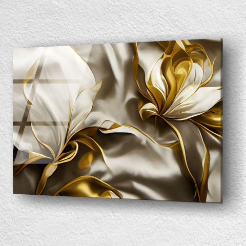 tablou din sticla acrilica Velarium Aurea cu forme florale satinate si accente aurii [2]