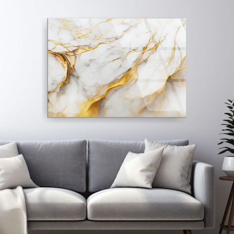 tablou abstract White Marble & Liquid Gold pe sticlă acrilică cu venaturi aurii [1]