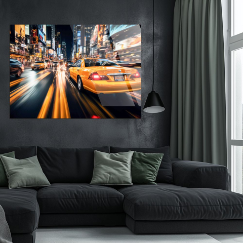 tablou din sticla acrilica yellow cab New York cu efect de miscare [1]