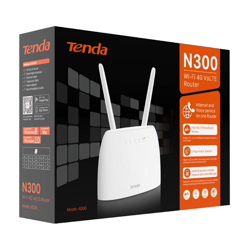 Router 4G, Wi-Fi, N300, 2.4GHz, 1 x SIM, 2 x RJ45 10/100 Mbps, 1 x RJ11 - TENDA TND-4G06 [4]