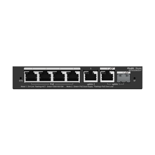 Switch 4 porturi PoE Gigabit 54W, uplink 2 x RJ45 + 1 x SFP, Cloud Management - Ruijie RG-ES206GS-P [2]
