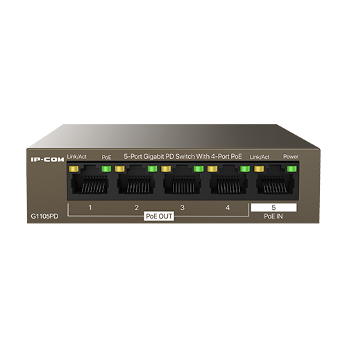 Switch 4 x RJ45 1G PoE Out 802.3af, 1 x RJ45 1G PoE IN, Unmanaged - IP-COM G1105PD [2]