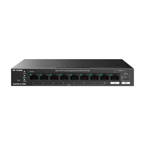 Switch 8 x RJ45 1G PoE, 1 x SFP 1G, 1 x RJ45 1G, 120W, Cloud Management - IP-COM G2210P-8-120W [2]