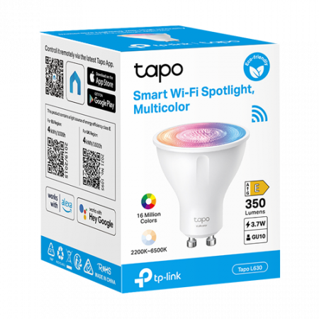 Bec LED smart Wi-Fi, RGB, 2200-6500K, intensitate ajustabila, 350 lm, GU10 - TP-Link Tapo TapoL630 [1]