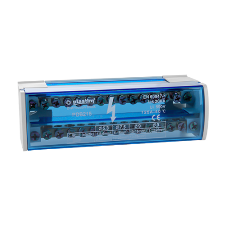 Organizatoare si accesorii - Bloc de distributie electrica, 2x15 poli, 125A - Plastim PDB215