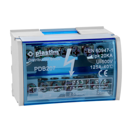 Organizatoare si accesorii - Bloc de distributie electrica, 2x7 poli, 125A - Plastim PDB207