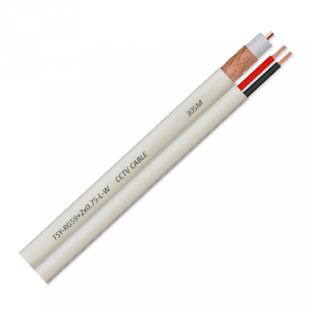 Cabluri COAXIALE - Cablu coaxial RG59 + alimentare 2x0.75, 100m, alb TSY-RG59+2X0.75-L-W