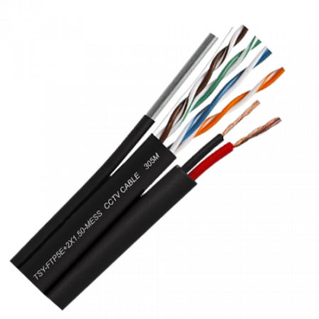 Cablu FTP autoportant cu alimentare 2x1.5, cat 5E, CUPRU 100%, 305m, negru TSY-FTP5E+2x1.50-MESS [1]