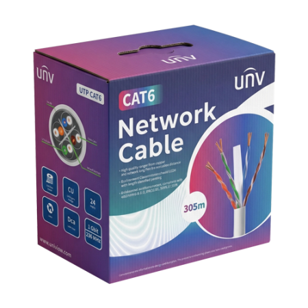 Cabluri DATE - Cablu UTP, cat 6E, cupru integral, LSZH, cutie 305 metri, DCA - UNV UV-UTP6-300-BC24AWG-DCA-B-W