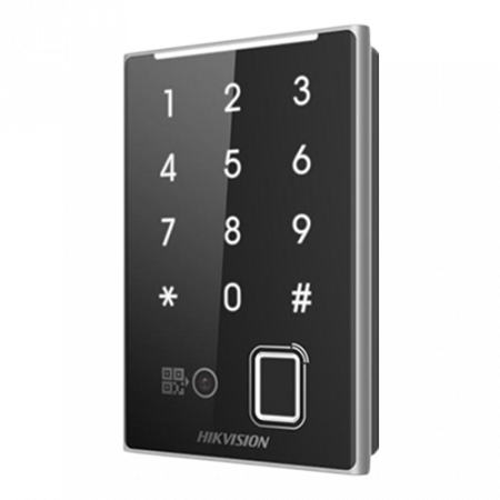 Cititoare pentru centrale - Cititor de proximitate MIFAR, amprenta, cod QR, Wiegand, RS-485, tastatura integrata -HIKVISION DS-K1109DKFB-QR
