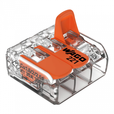 Organizatoare si accesorii - Conector derivatie 3 fire, max. 6 mmÂ² (30 buc.) - WAGO 221-613