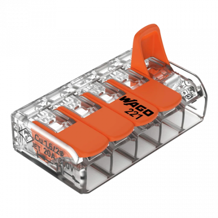 Organizatoare si accesorii - Conector derivatie 5 fire, max. 4 mmÂ² (25 buc.) - WAGO 221-415