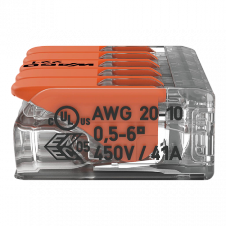 Conector derivatie 5 fire, max. 6 mmÂ² (15 buc.) - WAGO 221-615 [3]