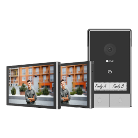 Kituri interfoane - Kit video-interfon 2 familii, 2 x monitor tactil 7', camera 2K, audio, IR 6m, Wi-Fi6 - EZVIZ CS-HP7(3MP,2-Family Kit)