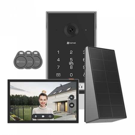 Kituri interfoane - Kit video-interfon, Monitor tactil 7 inch, camera 2K, IR 5m, SDcard, Wi-Fi5, Panou Solar - EZVIZ CS-EP7-3MP-SP