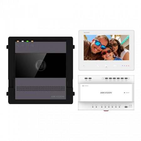Kituri interfoane - KIT videointerfon 2 fire pentru 1 familie, monitor 7 inch, Alarma, IK08, Card 32GB, Al - HIKVISION DS-KIS704EY-AL