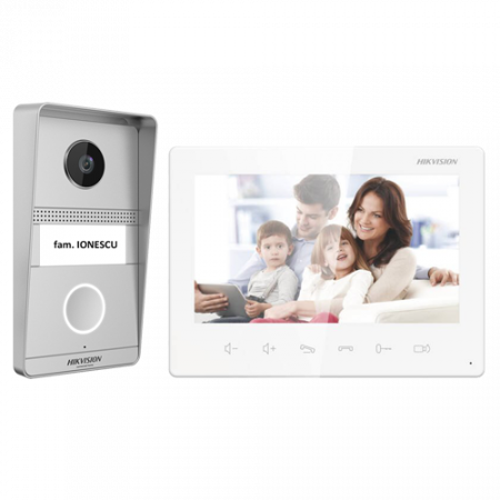 Interfoane - Kit videointerfon analogic 7inch, camera 2MP, conectare 2 fire - HIKVISION DS-KIS101-P(S)