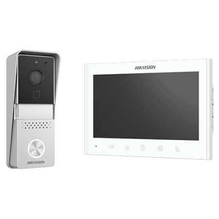 Kituri interfoane - Kit videointerfon analogic 7inch, camera, conectare 2 fire - HIKVISION DS-KIS102-P-Aparent