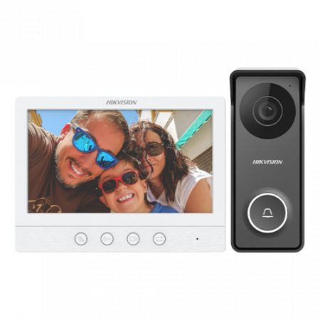 Kit videointerfon analogic, ecran 7', conectare 4 fire pentru 1 familie, IR, IK08 - HIKVISION DS-KIS213 [1]