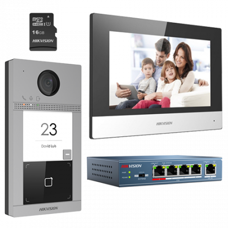Interfoane - KIT videointerfon pentru o familie, Wi-Fi 2.4Ghz, monitor 7 inch - HIKVISION DS-KIS604-S