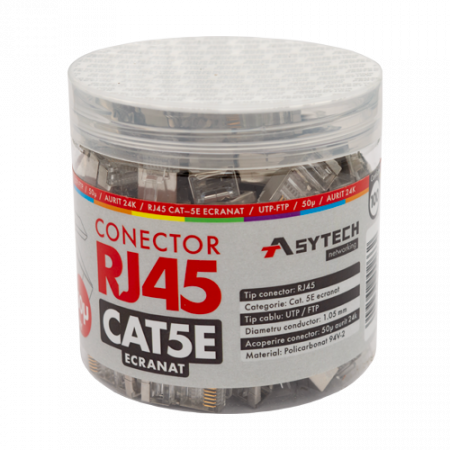 Conectica LAN RJ si FO - Mufa RJ-45 FTP Cat.5e, ecranata, 50Âµ (100 buc) RJ45M-CAT5E-50U-JAR