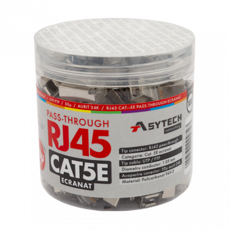 Conectica LAN RJ si FO - Mufa RJ-45 FTP Cat.5e EZ Passthrough, ecranata, 50Âµ (100 buc) RJ45M-CAT5-EZ-50U-JAR