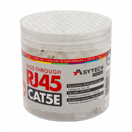 Conectica LAN RJ si FO - Mufa RJ-45 UTP Cat.5e EZ Passthrough, 50Âµ (100 buc) RJ45-CAT5E-EZ-50U-JAR