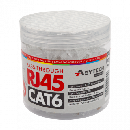 Conectica LAN RJ si FO - Mufa RJ-45 UTP Cat.6 EZ Passthrough, 50Âµ (100 buc) RJ45-CAT6-EZ-50U-JAR
