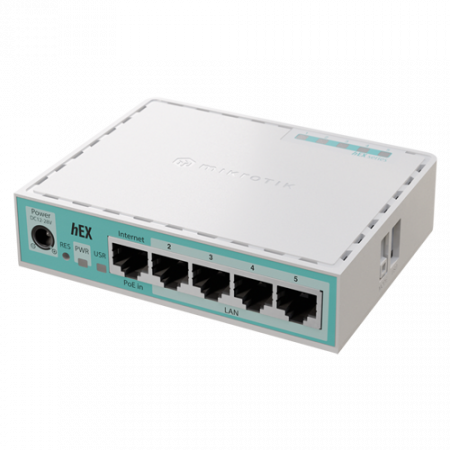 Routere - Router hEX, 5 porturi Gigabit, USB, PoE IN - MikroTik E50UG